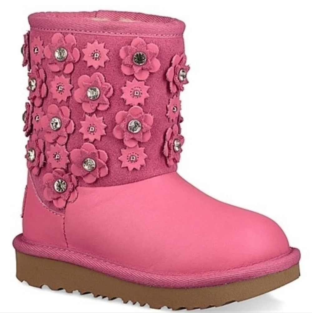 Ugg Azalea Kids Girls Classic Short II Ankle Boots Flowers Petal Shoes sz 7
